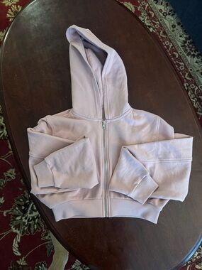 Alo Zip-Up cropped Hoodie Sweatshirt in vintage pink